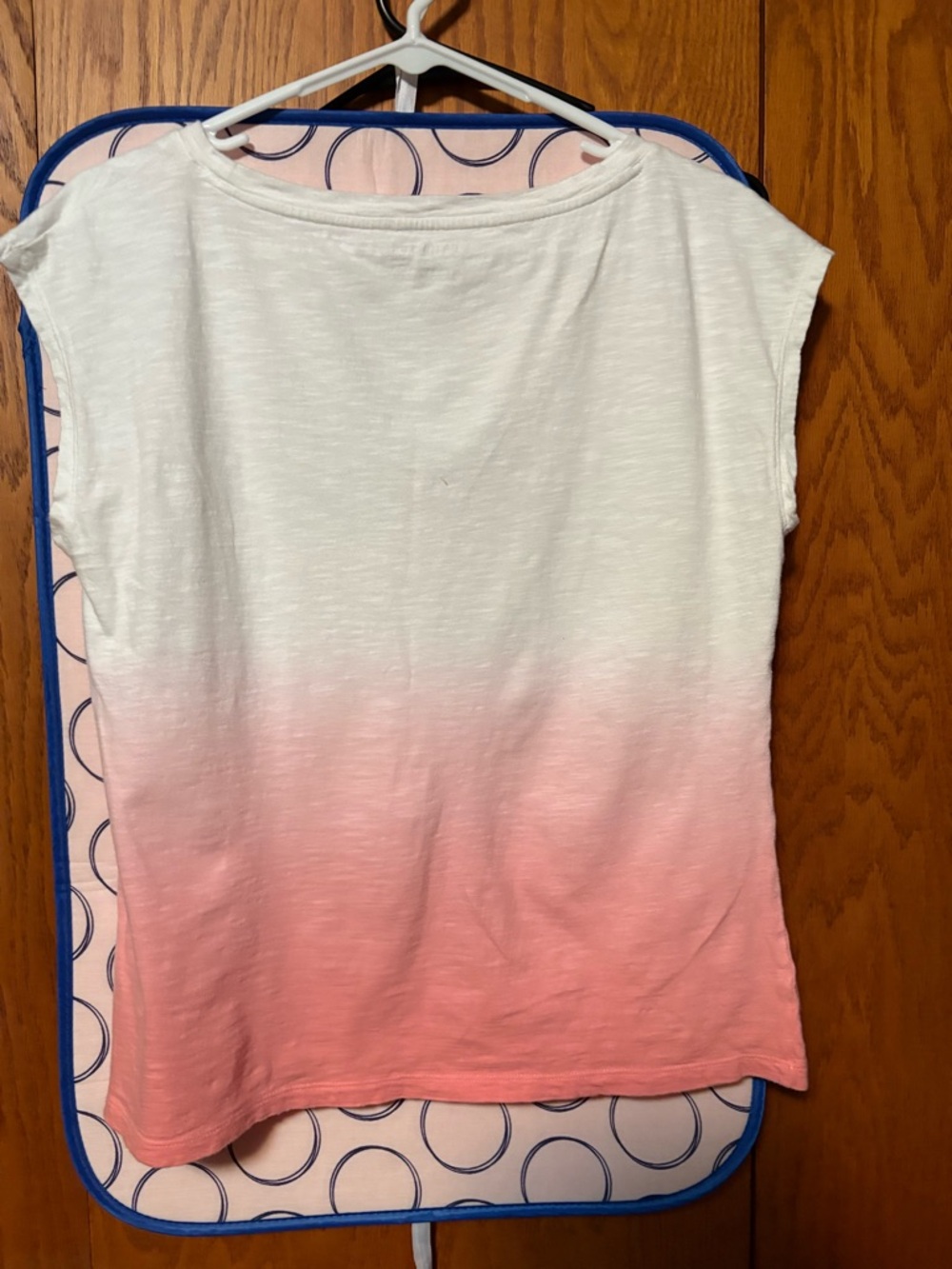 Talbots White-to-Pink Ombre Tee with Green Leaf Motif - Picture 2 of 3